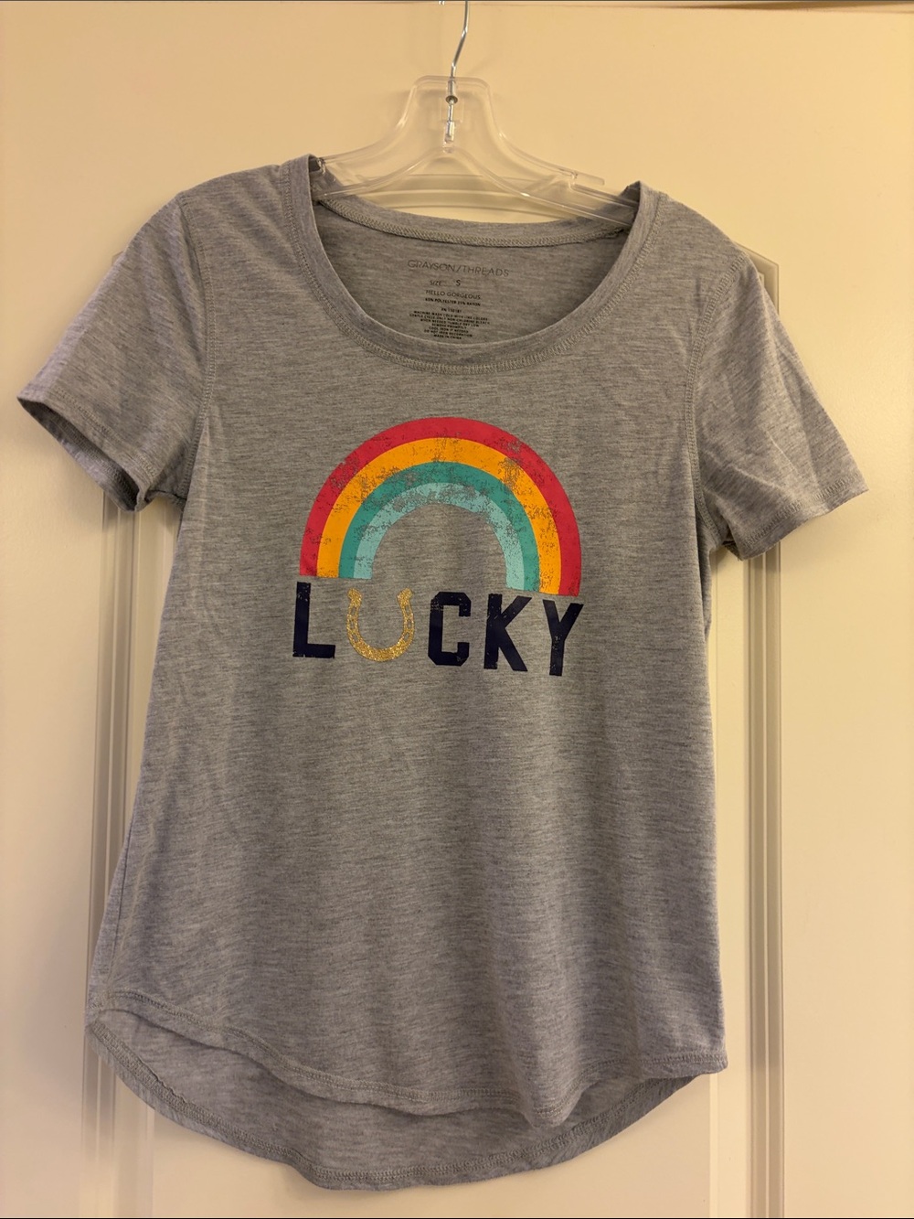 Grayson Threads Gray Tee with Rainbow 'Lucky' Graphic